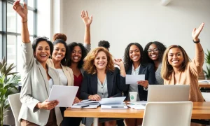Women entrepreneurs celebrating successful funding campaign for female business owners