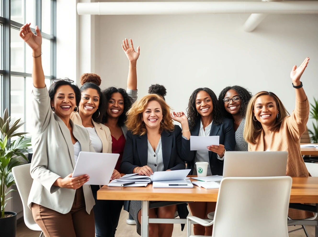 Women entrepreneurs celebrating successful funding campaign for female business owners