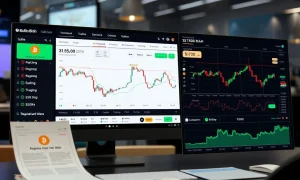 Bullish BLSH cryptocurrency exchange dashboard showing trading analytics and regulatory challenges