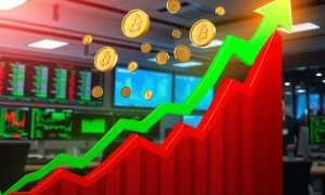 Bullish crypto exchange financial performance showing dramatic growth from losses to profits