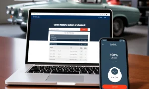 Modern vehicle history check interface showing comprehensive car data analysis and reporting
