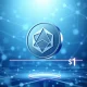 Cardano ADA cryptocurrency battling the $1 resistance level with blockchain technology background