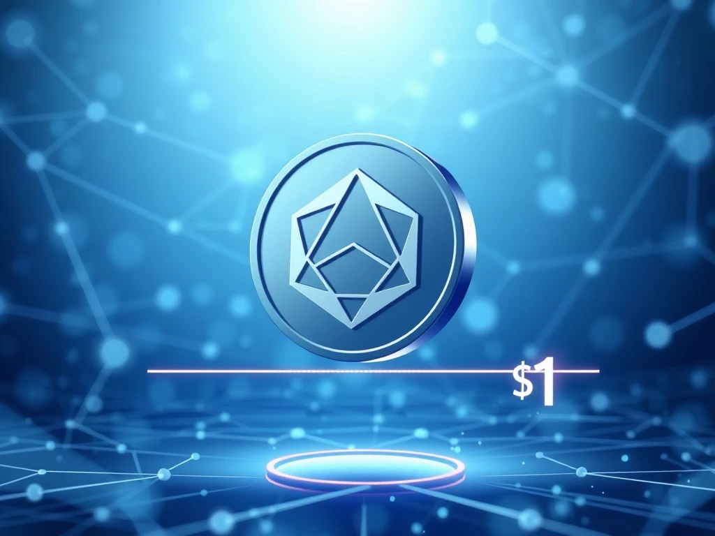 Cardano ADA cryptocurrency battling the $1 resistance level with blockchain technology background