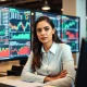 Cathie Wood analyzing AI stock market data and investment portfolio performance