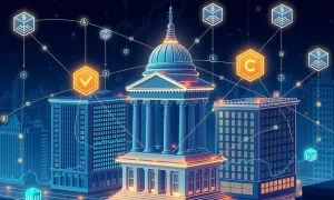 Chainlink oracle network connecting traditional finance with blockchain technology and price charts