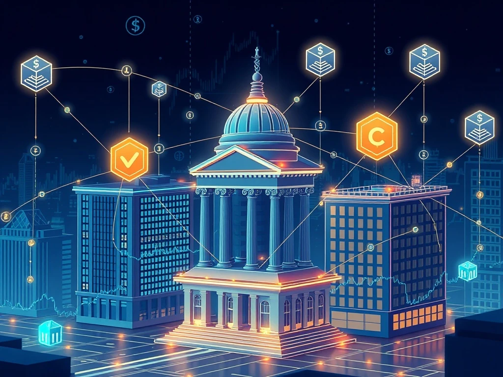 Chainlink oracle network connecting traditional finance with blockchain technology and price charts