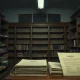 Historic bookstore facing Chapter 11 bankruptcy with empty shelves and legal documents
