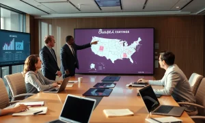Chick-fil-A expansion plan strategy meeting showing nationwide growth mapping against Starbucks competition