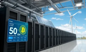 CleanSpark's advanced Bitcoin mining operation with renewable energy infrastructure and efficient mining rigs