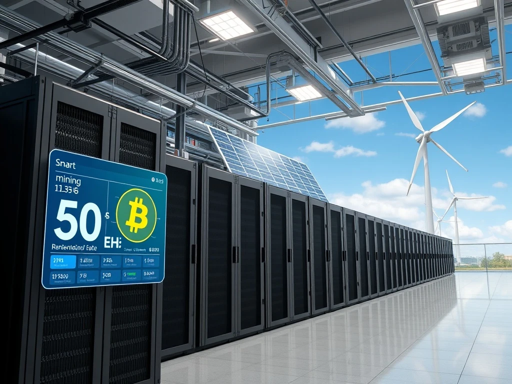 CleanSpark's advanced Bitcoin mining operation with renewable energy infrastructure and efficient mining rigs