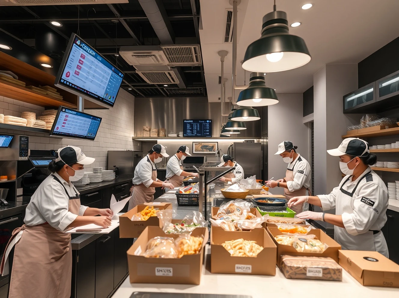 Modern ghost kitchens operation showing efficient food delivery preparation with CloudKitchens infrastructure