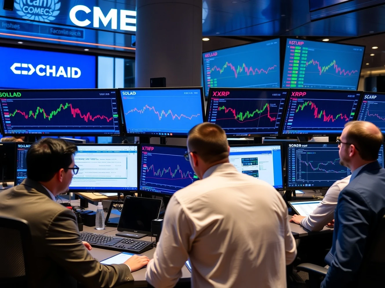 Professional CME options trading platform displaying Solana and XRP derivatives data for institutional investors