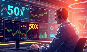 Professional trader analyzing Coinbase futures leverage opportunities on advanced trading platform