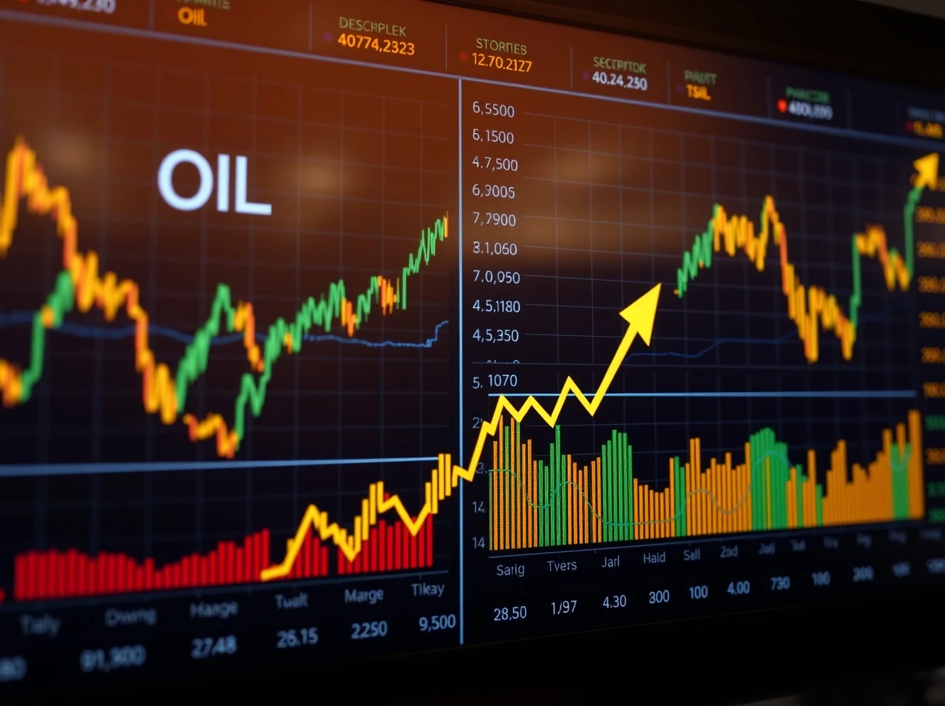 Critical commodity indicators showing oil and gold price movements affecting stock market trends