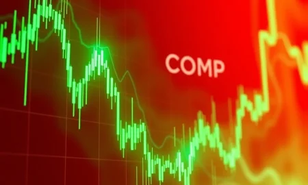 COMP cryptocurrency price chart showing dramatic 63.88% surge amid market volatility