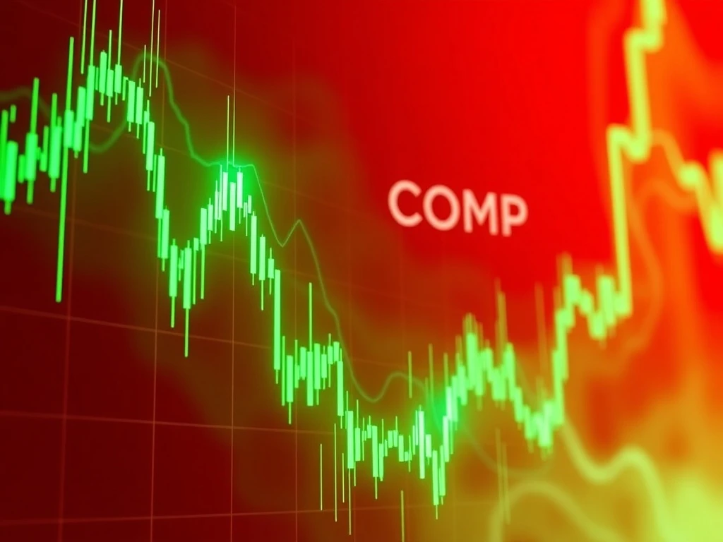 COMP cryptocurrency price chart showing dramatic 63.88% surge amid market volatility