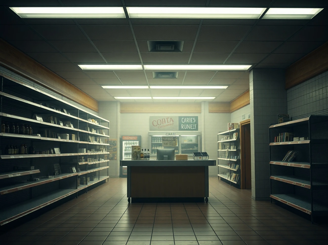 Abandoned convenience store showing retail collapse and convenience store closures with empty shelves