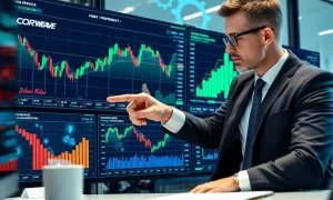 Financial analyst presenting Coreweave stock price target upgrade with market charts