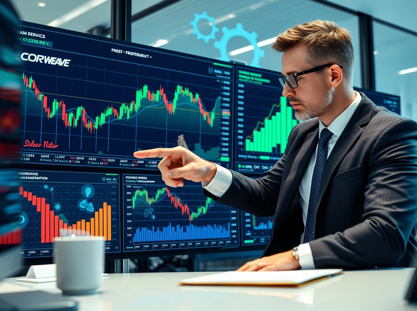 Financial analyst presenting Coreweave stock price target upgrade with market charts