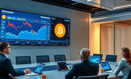Corporate Bitcoin accumulation strategy analysis showing financial charts and boardroom decision making