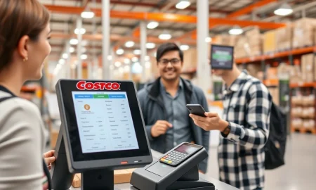 Costco cryptocurrency payments at modern checkout terminal showing digital transaction completion