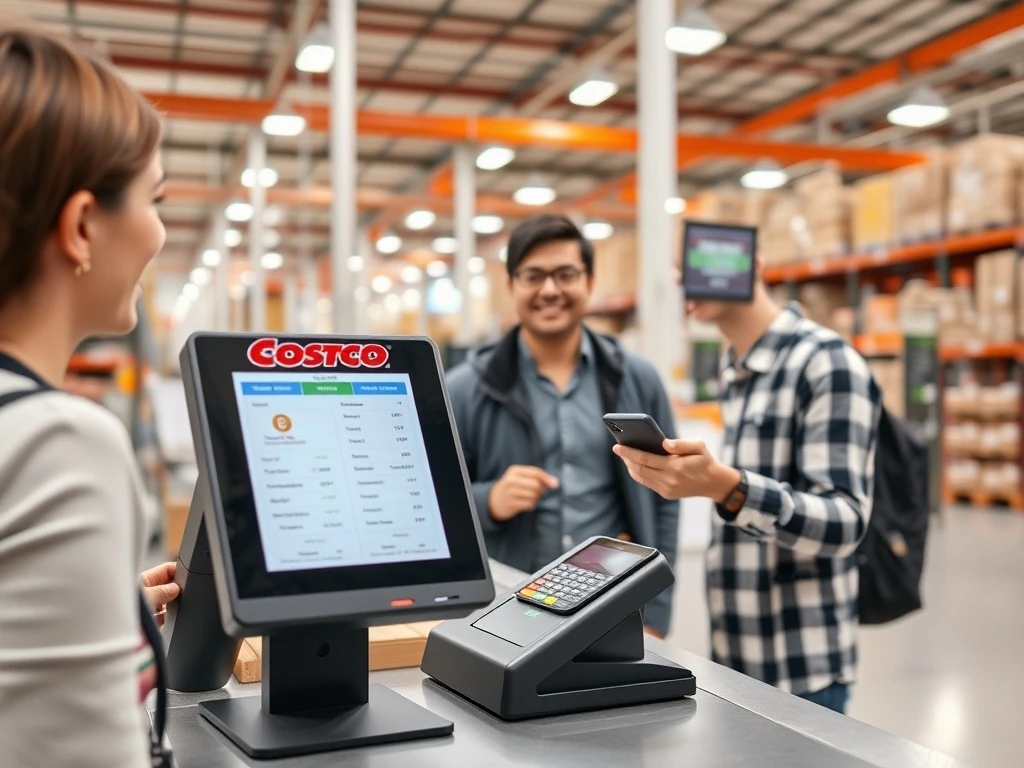 Costco cryptocurrency payments at modern checkout terminal showing digital transaction completion