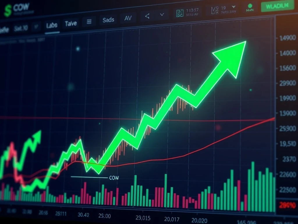 COW cryptocurrency price chart showing dramatic 17.76% surge amid volatile market conditions