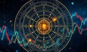 Crypto astrology chart showing planetary alignments affecting Bitcoin market trends and trading patterns
