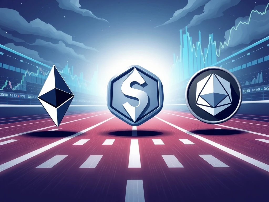 Major cryptocurrencies competing during the 2025 crypto bull run with rising market charts