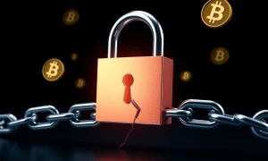 Crypto.com hack security breach showing compromised digital lock with cryptocurrency symbols