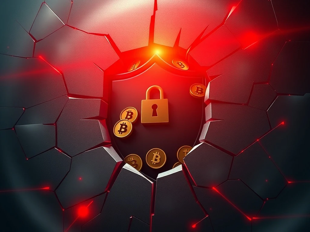 Crypto crime vulnerabilities in financial systems showing security breach with digital currency symbols