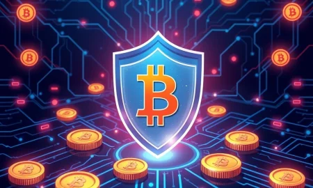 Crypto cybersecurity shield protecting digital assets from cyber attacks