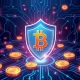 Crypto cybersecurity shield protecting digital assets from cyber attacks