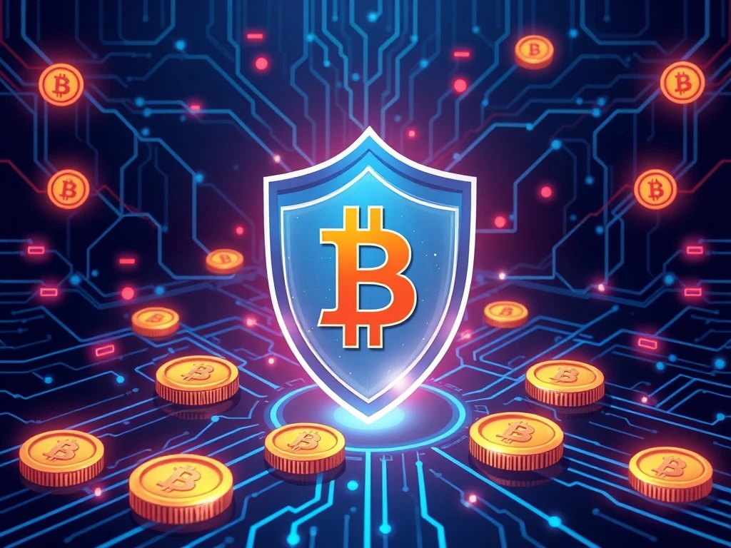 Crypto cybersecurity shield protecting digital assets from cyber attacks