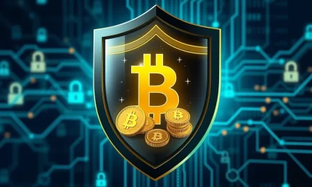 Crypto cybersecurity shield protecting digital assets from cyber threats and hacks