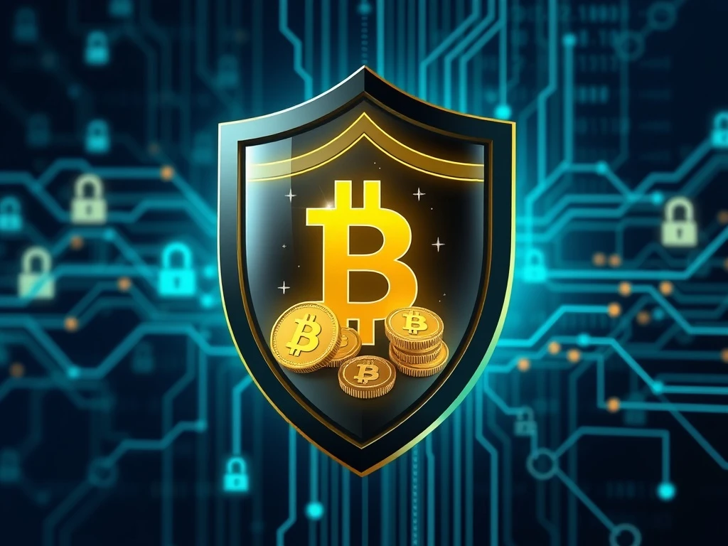 Crypto cybersecurity shield protecting digital assets from cyber threats and hacks