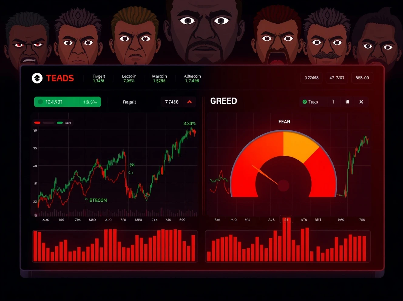 Crypto Fear & Greed Index showing market panic with falling altcoins and rising bitcoin