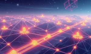 Evolution of crypto infrastructure from internet foundations showing blockchain network connections