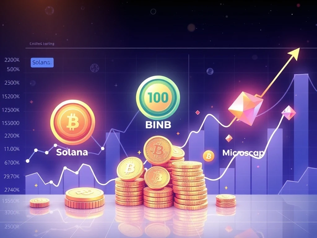 Strategic crypto investments portfolio showing Solana, BNB and microcap diversification for optimal growth