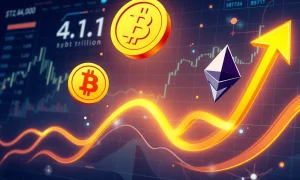 Rising crypto market cap reaching $4.1 trillion milestone with Bitcoin ETF growth