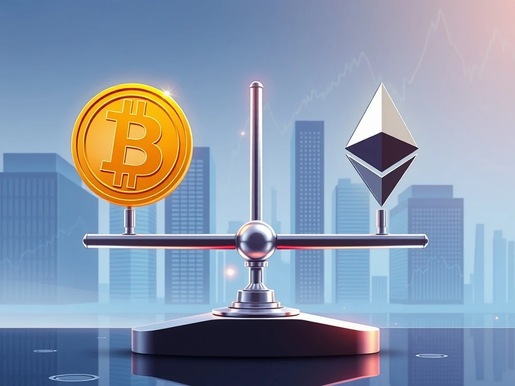 Bitcoin and Ethereum symbols representing crypto market maturation with institutional adoption trends