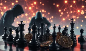 Crypto phishing attack scenario showing digital assets being manipulated by cyber criminals on blockchain network