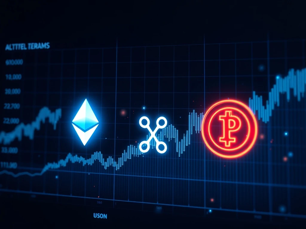 AI analyzing crypto price predictions for major cryptocurrencies with market trend visualization