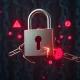 Crypto security breach showing compromised digital lock with blockchain background