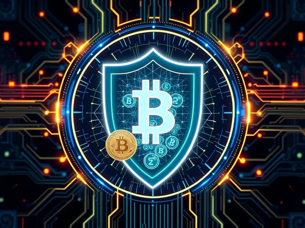 Digital shield protecting cryptocurrency assets from cyber threats illustrating crypto security measures