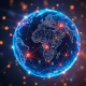 Global map showing exponential growth of crypto users with network connections and digital currency symbols