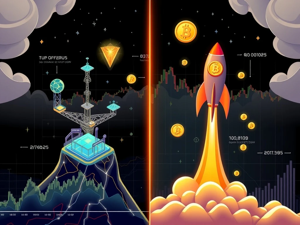 Comparison of crypto value opportunities showing stable utility tokens versus high-risk meme coins investment paths