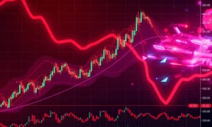Cryptocurrency surge chart showing dramatic price spike amid broader market decline with technical indicators