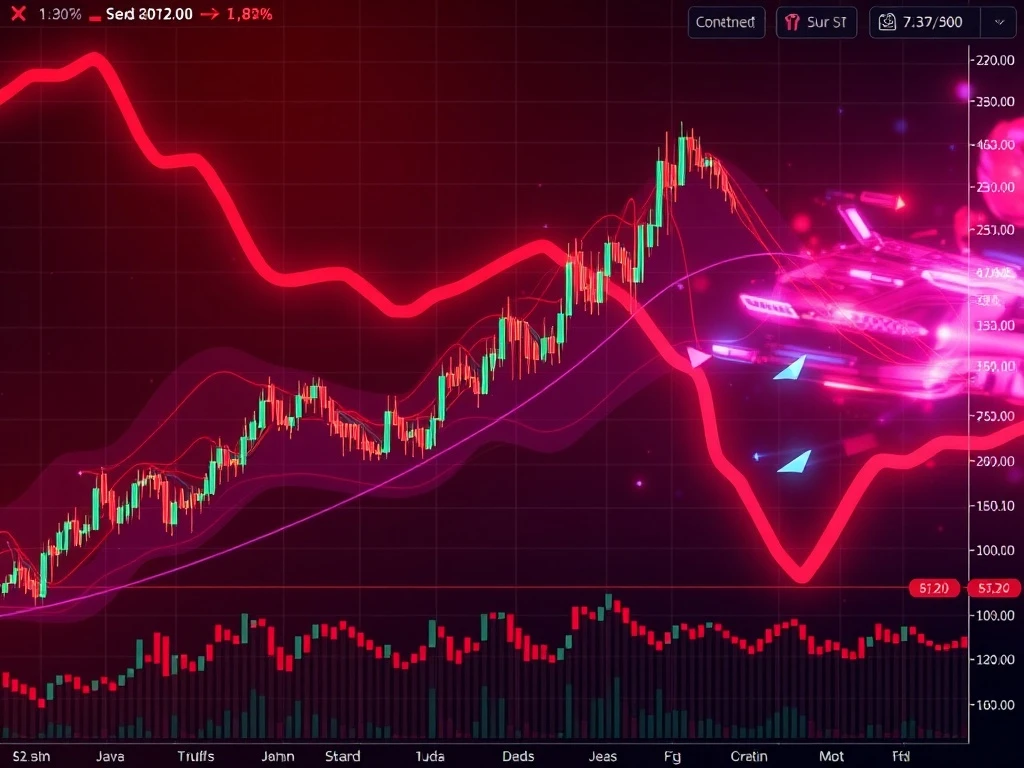 Cryptocurrency surge chart showing dramatic price spike amid broader market decline with technical indicators