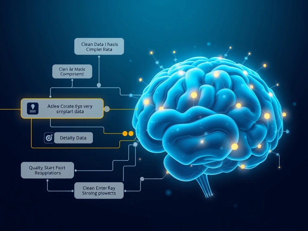 Data quality AI pipeline showing filtered information flowing into artificial intelligence system
